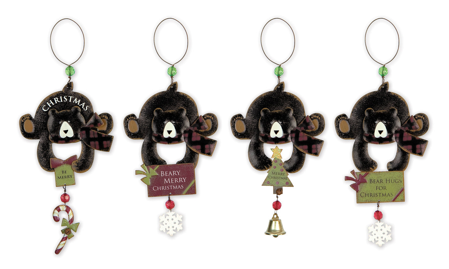 Berry Merry Bottoms Up Black Bear Ornaments - Set of 4