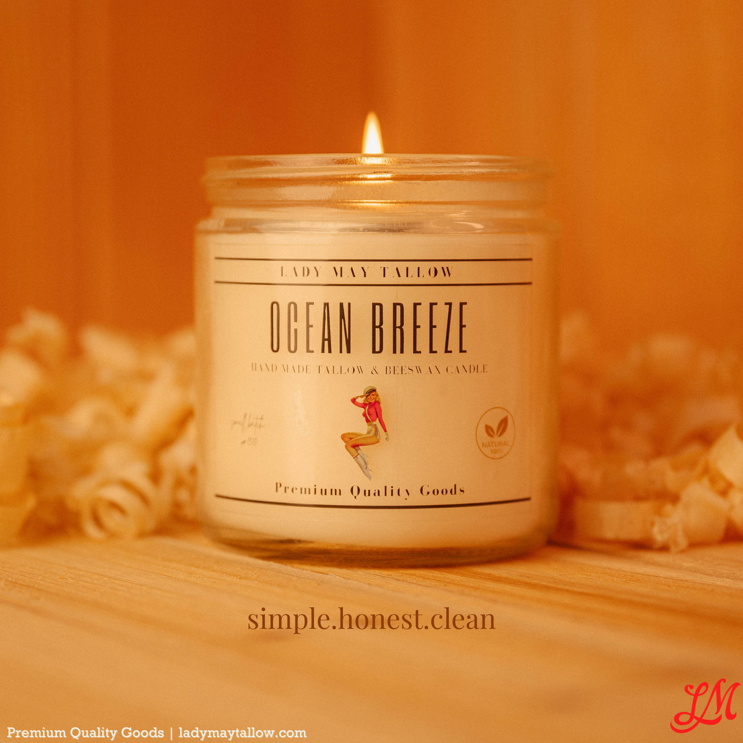 Lady May Tallow "Classic" Tallow & Beeswax Candle 16oz | 7 Natural Scents | Non-Toxic Clean Burning