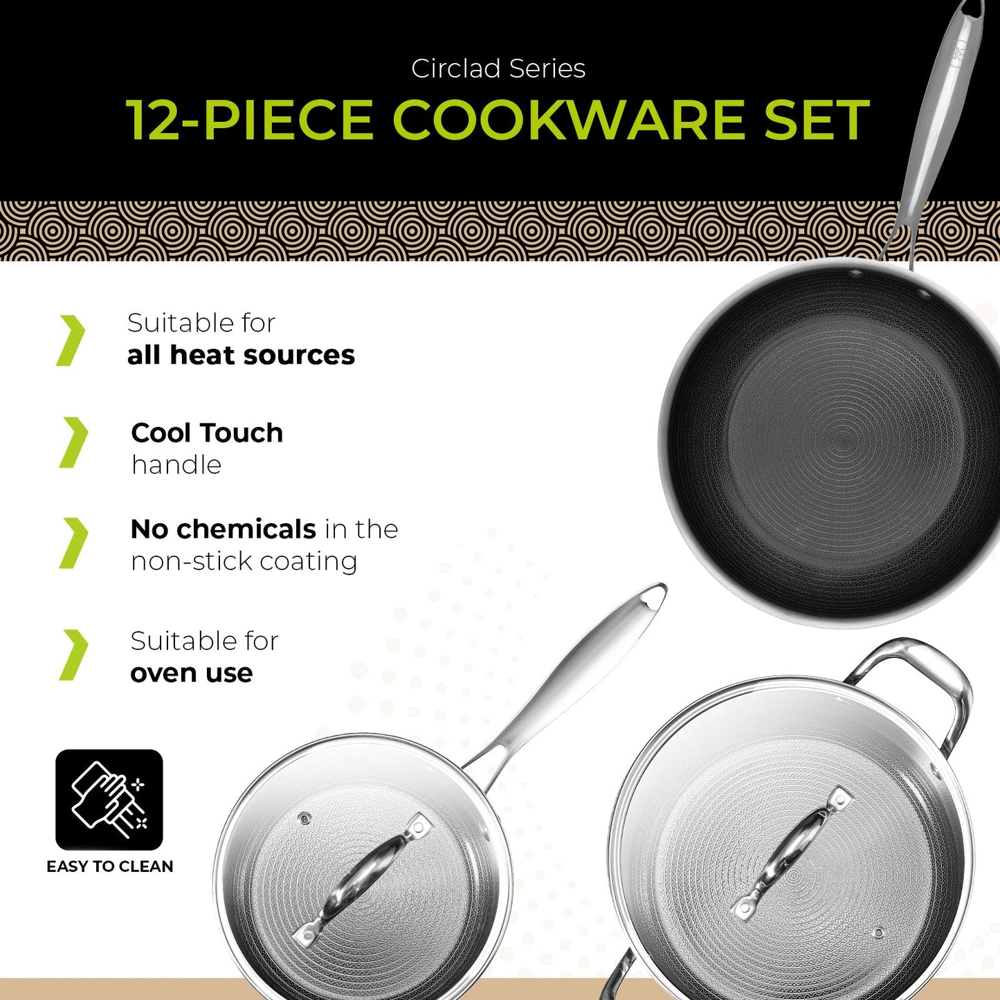 BE | LIVING - Circlad Series - 12 pcs Cookware Set - Triply Stainless Steel Circlad