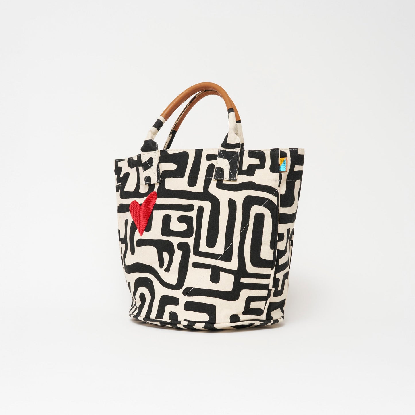 Weekender Bag - Black Kuba with Red Beaded Heart