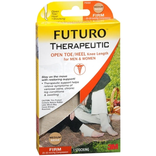 Futuro Open Toe/Heel Therapeutic Knee Length Stocking, Medium Beige, Firm