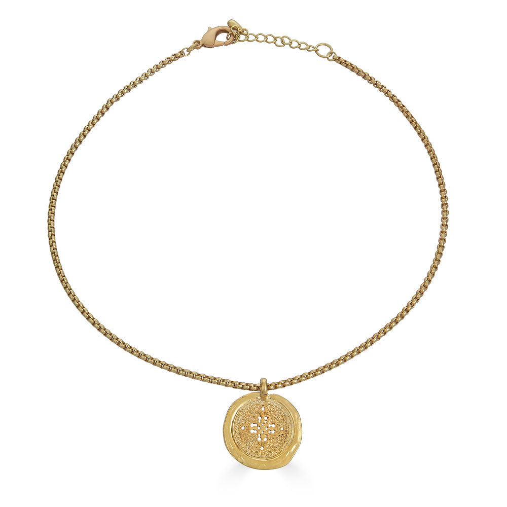 Matte Gold Filigree Coin Necklace