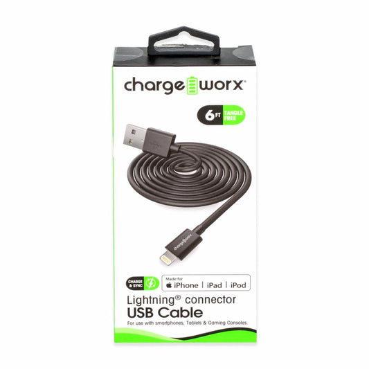 Chargeworx CX4602BK 6ft Lightning Sync & Cable Black
