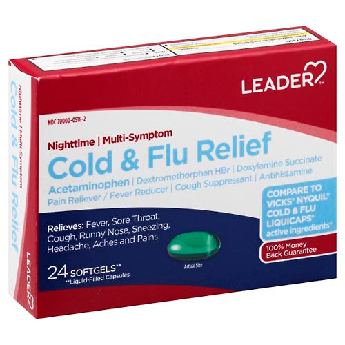 Leader Nighttime Multi-Symptom Cold And Flu Relief Softgels