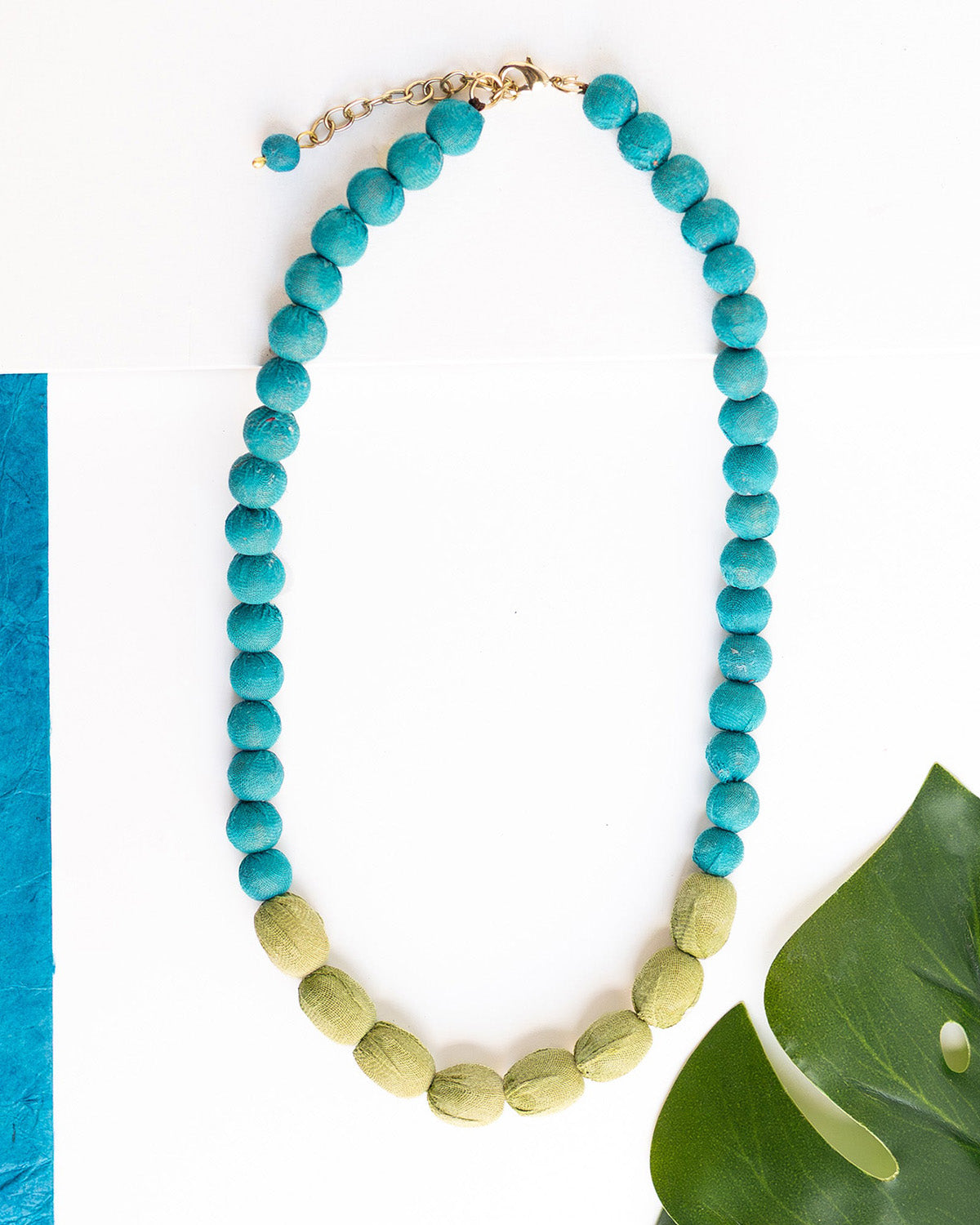 Kantha Couplet Necklace | Teal/Celery