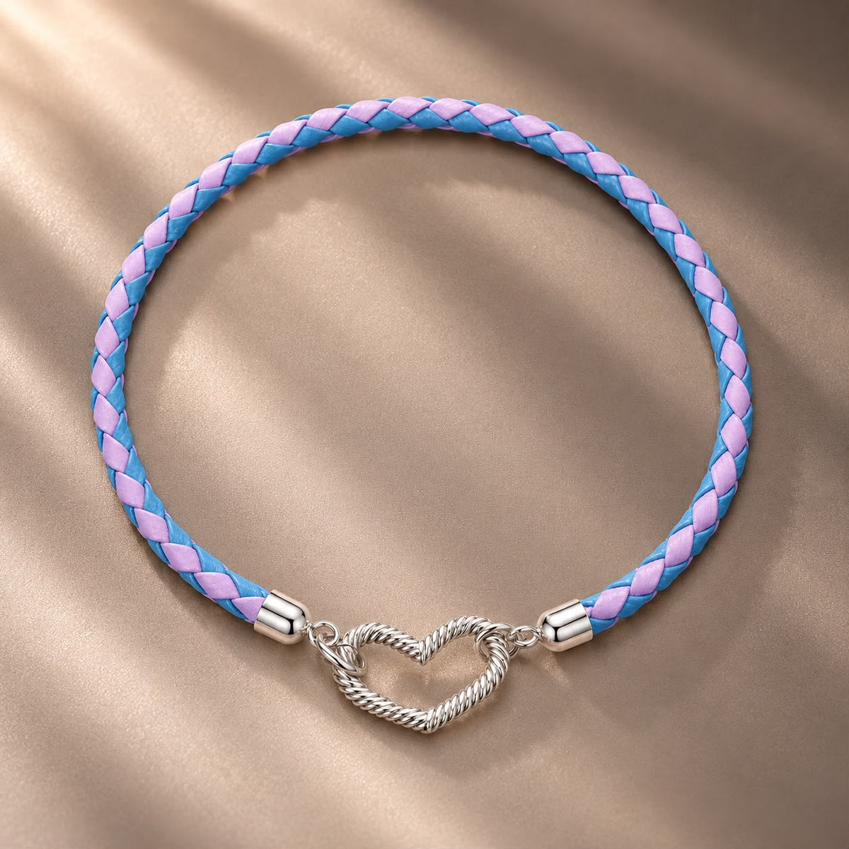 925 Sterling Silver White Gold Plated 17cm Heart Hand Rope Bracelet for Women