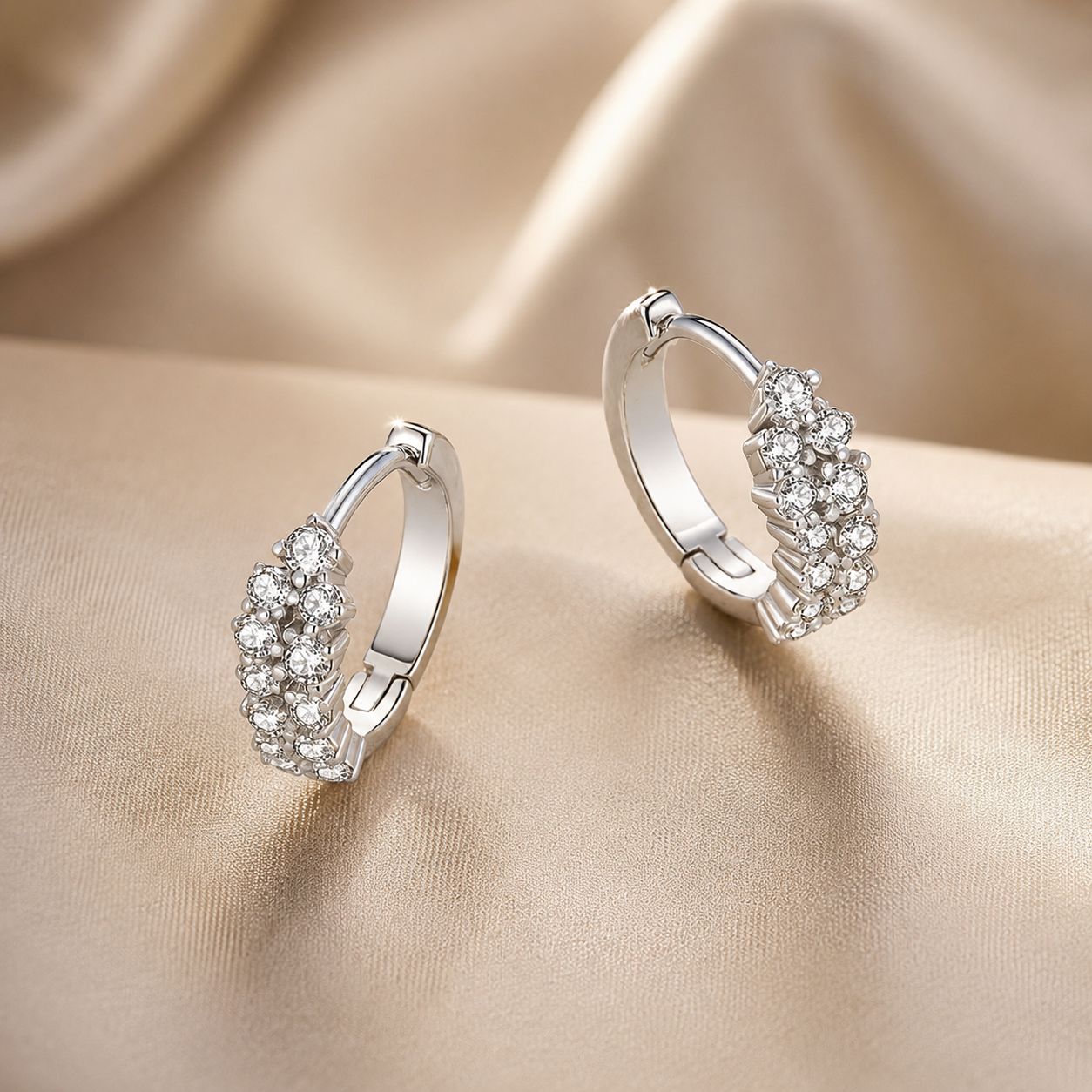 925 Sterling Silver Earrings with Pavé Setting CZ, 1.2x0.45cm, Platinum Plated for Women