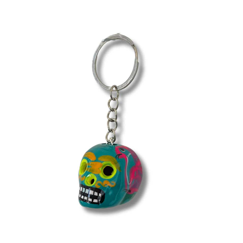 Hand-Painted Mini Sugar Skull Floral Keychain - Mexico - Osadia Concept Store