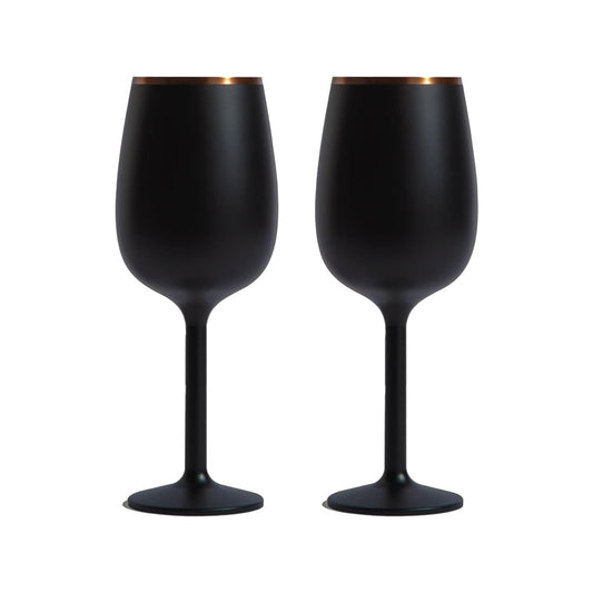 Stainless Steel Stemmed Wine Glass, Set of 2 - Black
