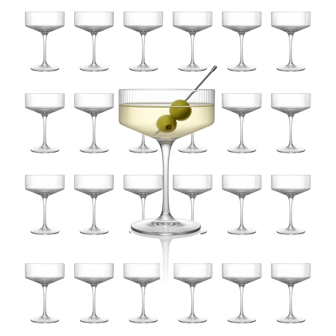Clear Ribbed Martini Coupe Glass 9.5oz - (Set of 2, 4, or 6)