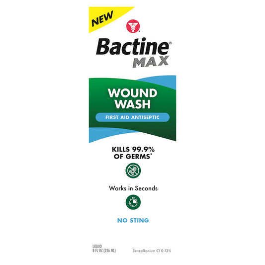 Bactine Max Wound Wash First Aid Antiseptic Liquid, 8 Oz