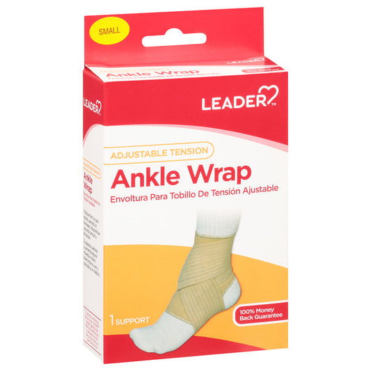 Leader Health Care Ankle Wrap, Adjustable Tension, Small