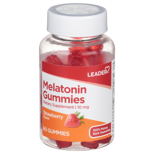 Leader Health Care Melatonin Gummies 10 Mg, Strawberry Flavor