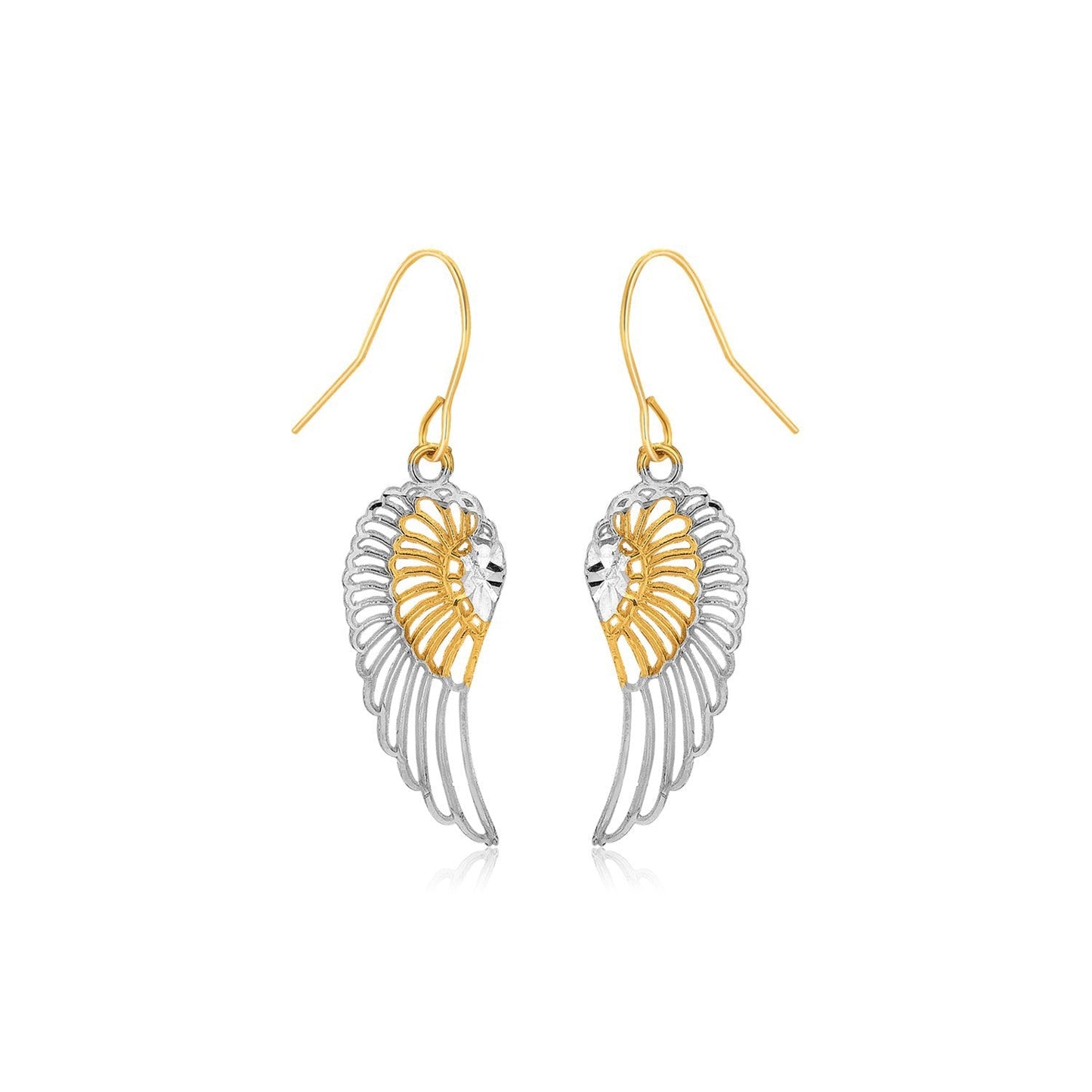 Two-Tone Wing Drop Earrings in 10K Gold