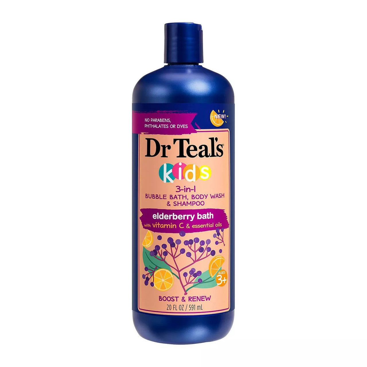 Dr Teal's Kids 3 In 1 Elderberry Bubble Bath, Body Wash & Shampoo With Vitamin C & Essential Oils 20 Fl Oz