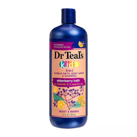 Dr Teal's Kids 3 In 1 Elderberry Bubble Bath, Body Wash & Shampoo With Vitamin C & Essential Oils 20 Fl Oz