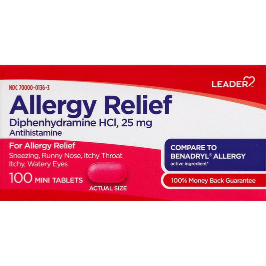 Leader Allergy Relief 25 Mg Mini Tablets, 100Ea