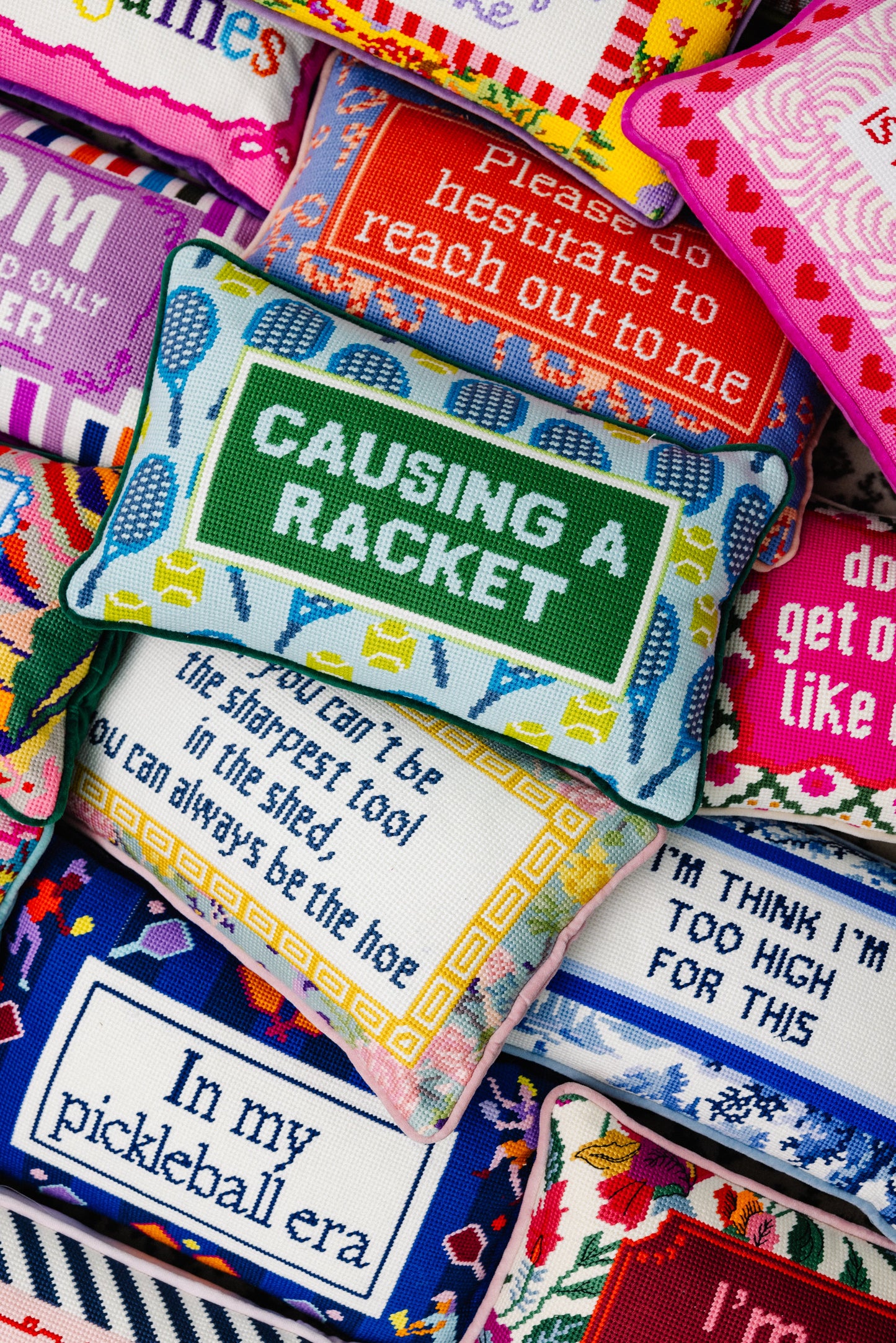 Causing A Racket Needlepoint Pillow - Osadia Concept Store