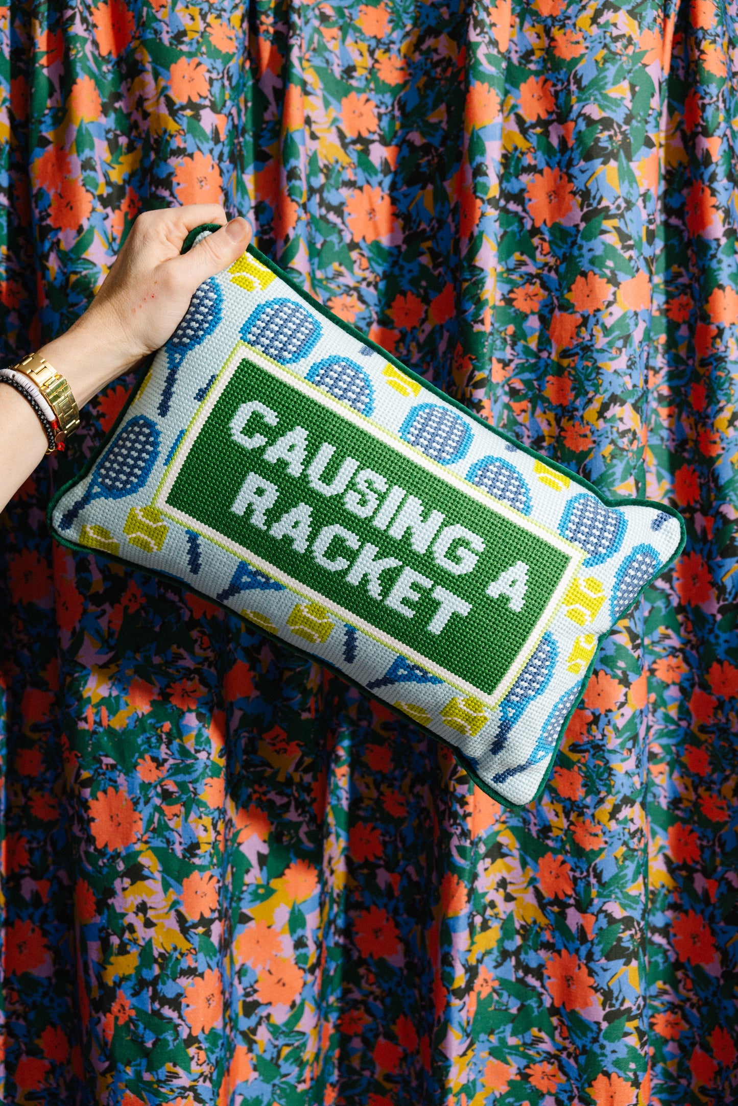 Causing A Racket Needlepoint Pillow - Osadia Concept Store