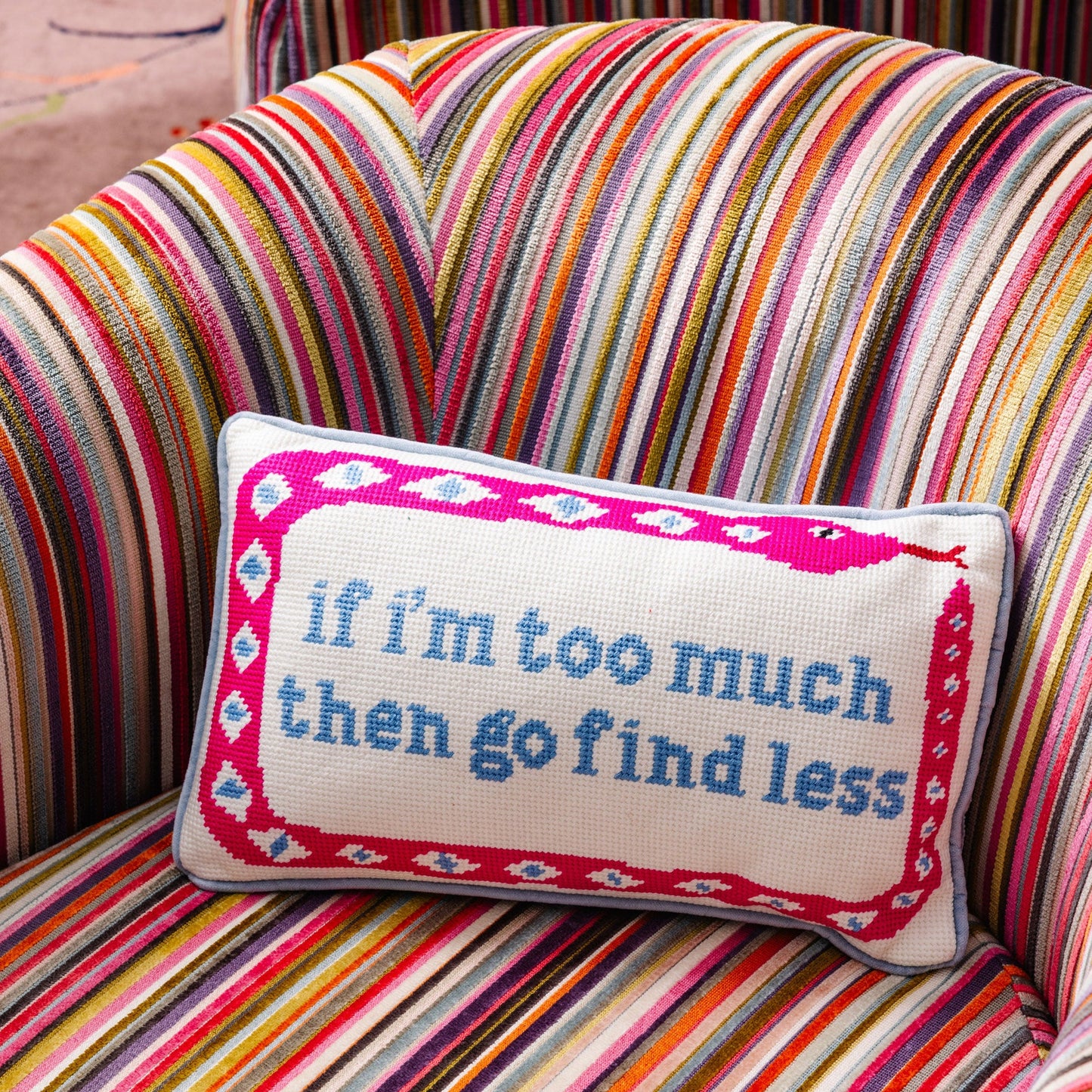 Go Find Less Needlepoint Pillow - Osadia Concept Store