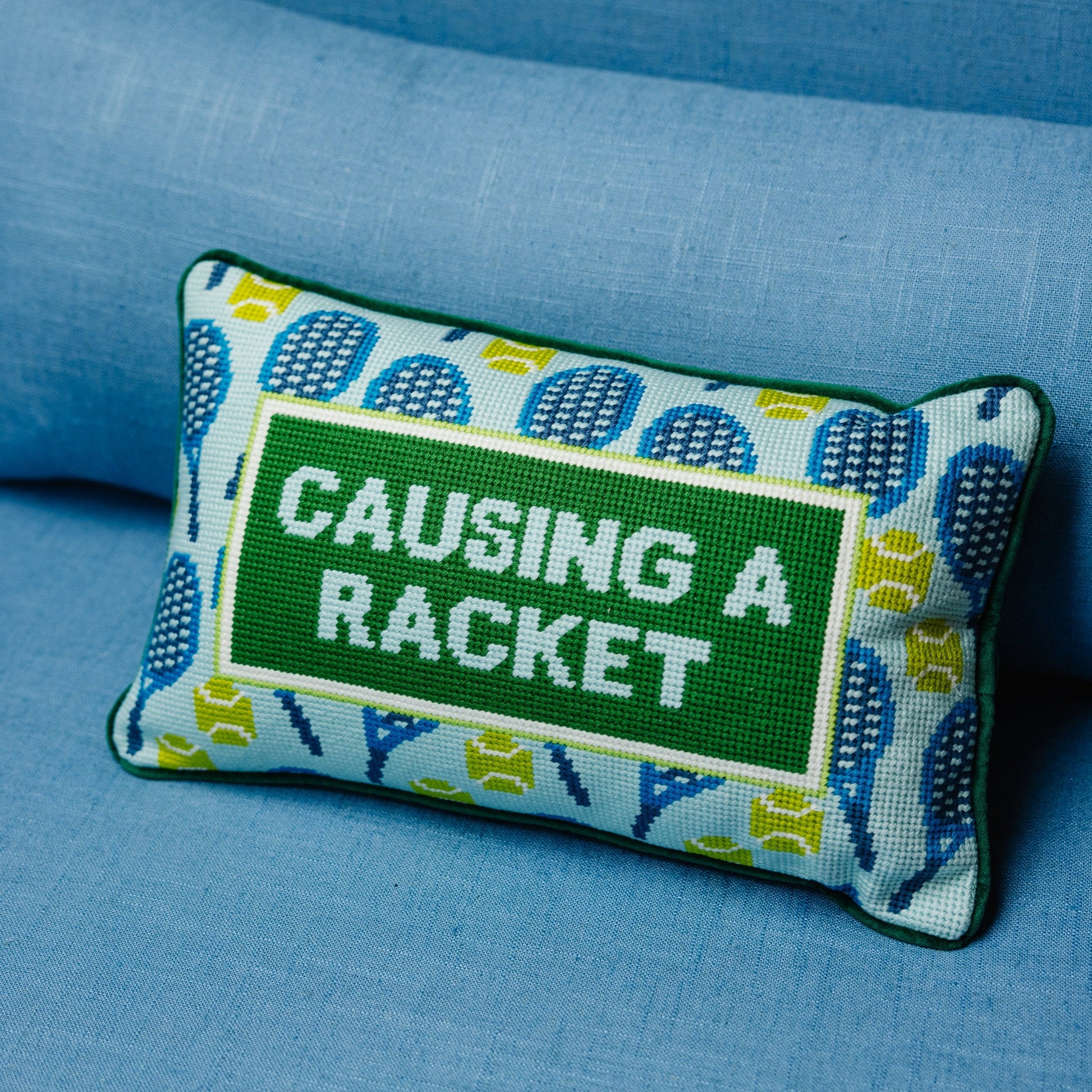 Causing A Racket Needlepoint Pillow - Osadia Concept Store