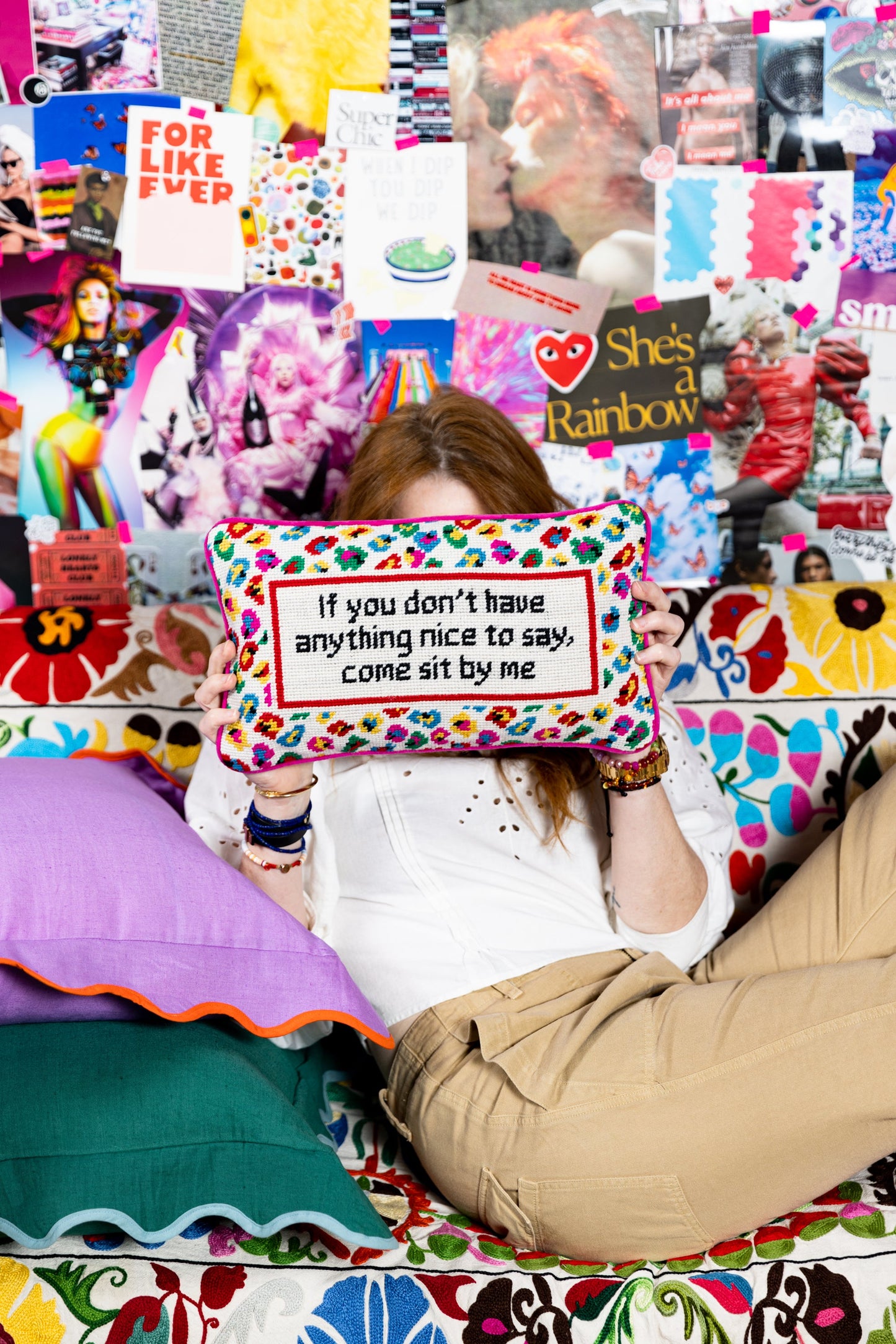 Come Sit By Me Needlepoint Pillow - Osadia Concept Store