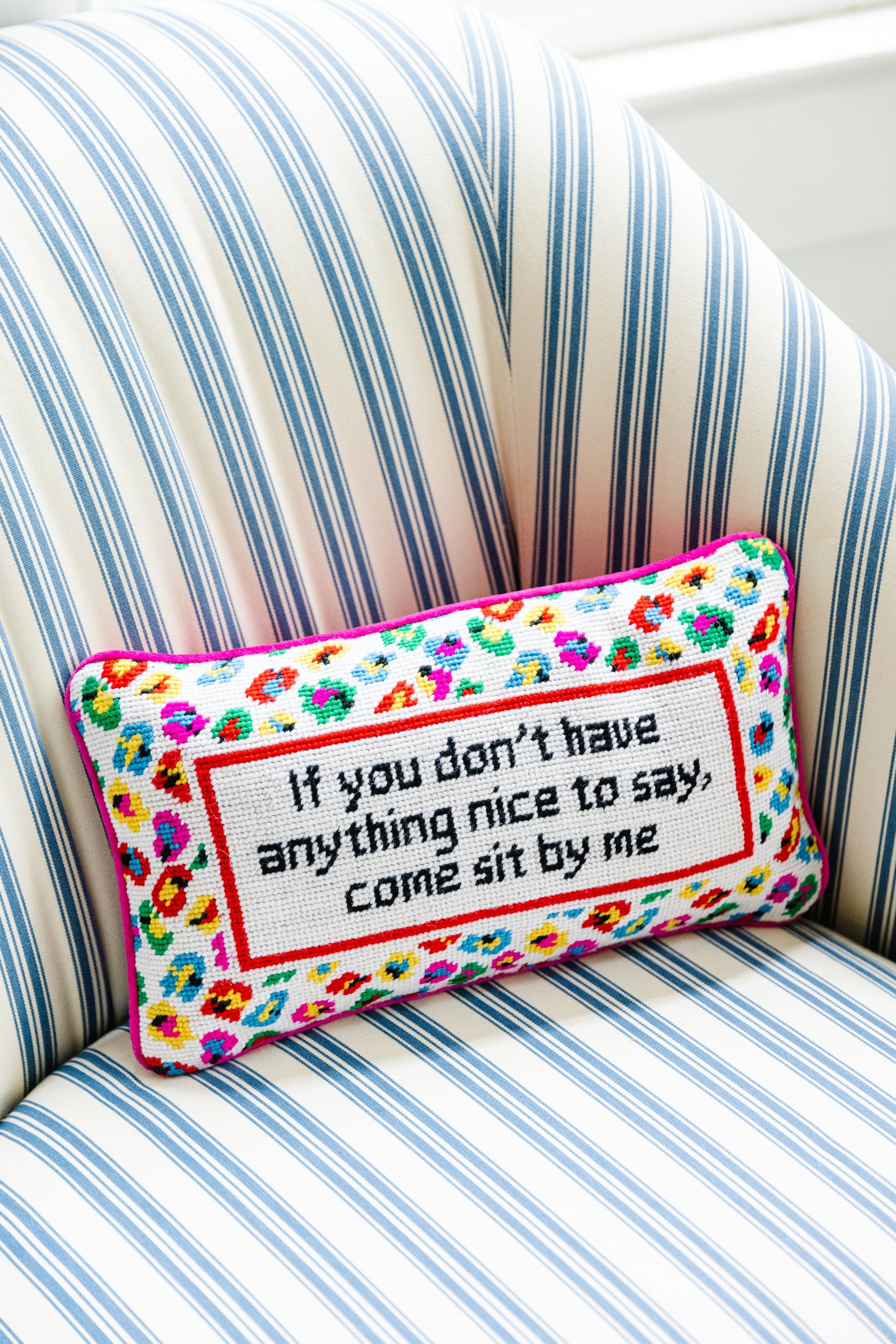 Come Sit By Me Needlepoint Pillow - Osadia Concept Store