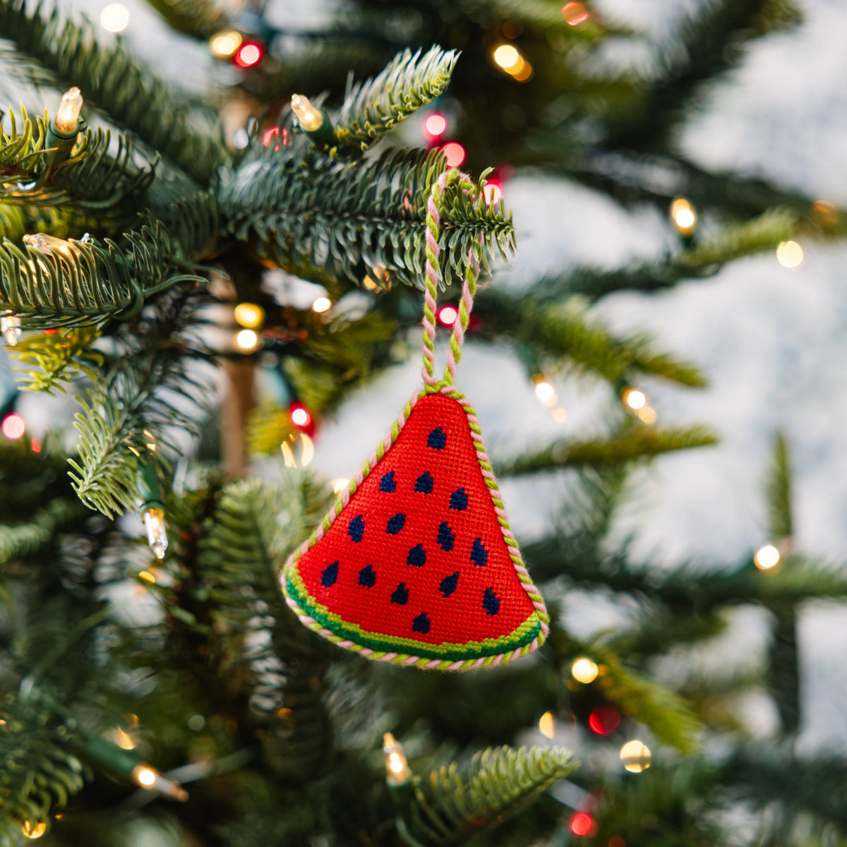 Needlepoint Icon Ornament - Watermelon