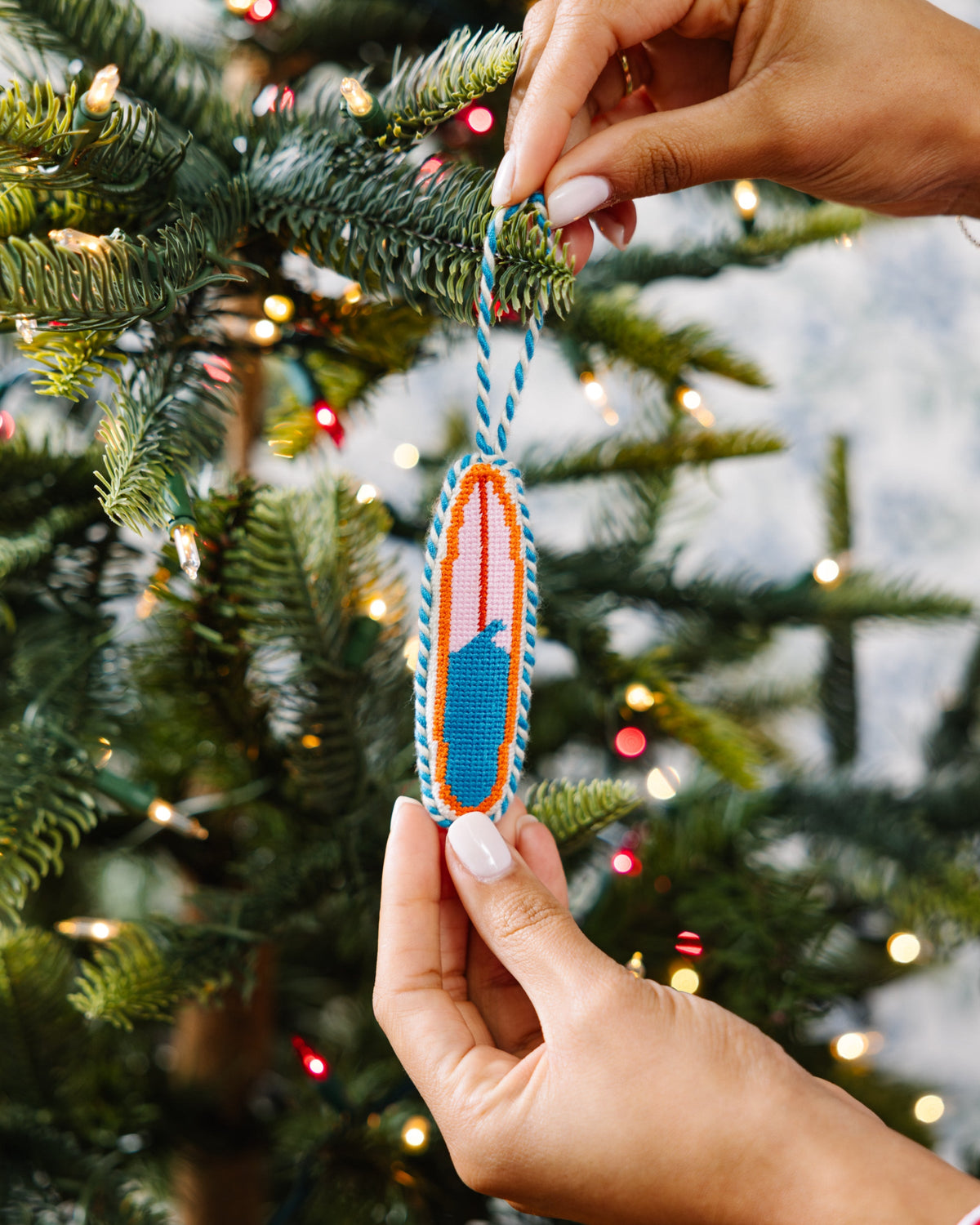 Needlepoint Icon Ornament - Surfboard