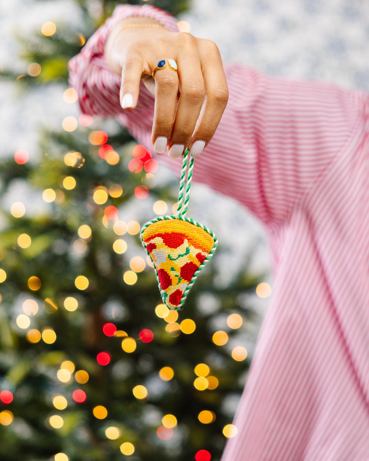 Needlepoint Icon Ornament - Pizza Slice