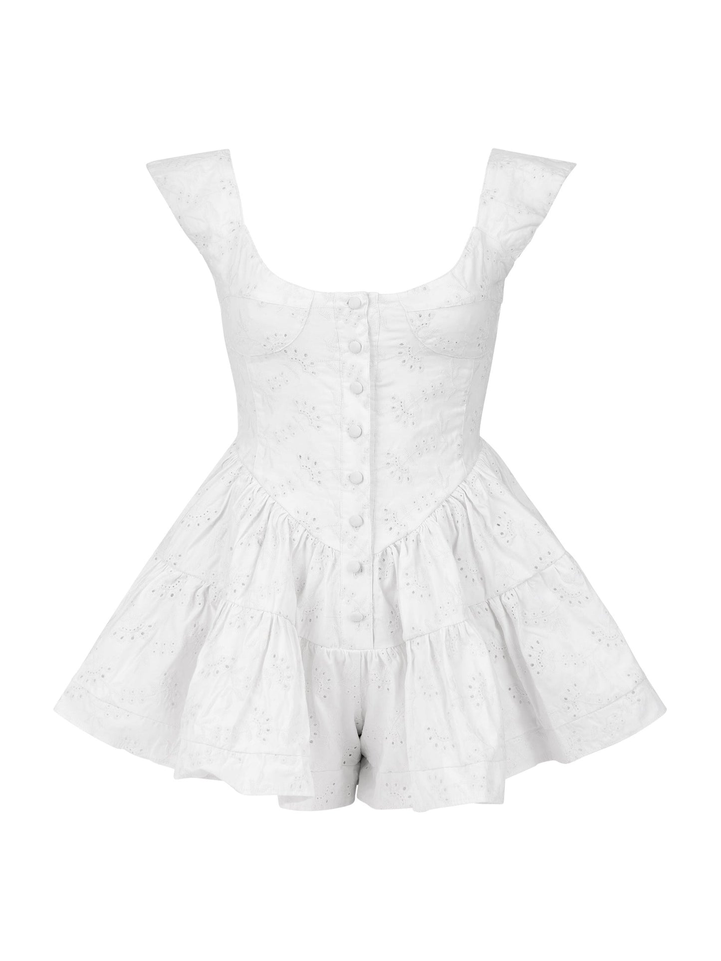THE ELISABETH ROMPER DRESS - WHITE EYELET - Osadia Concept Store