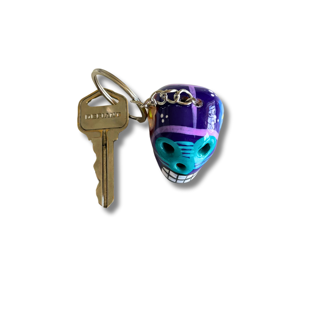 Hand-Painted Mini Sugar Skull Floral Keychain - Mexico - Osadia Concept Store