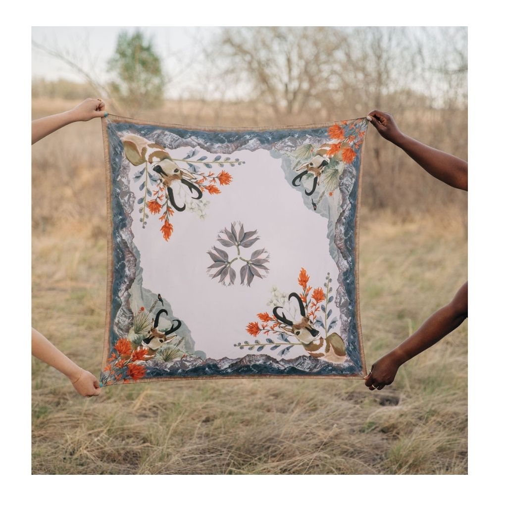 100% Silk Scarf: San Luis - Landscape Wildlife Floral