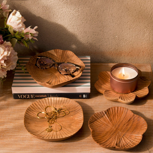Handcarved Wooden Trinket Trays Gift Set
