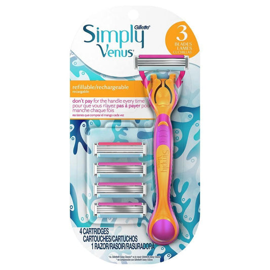 Gillette Simply Venus Razor Set, 3 Blades, Refillable