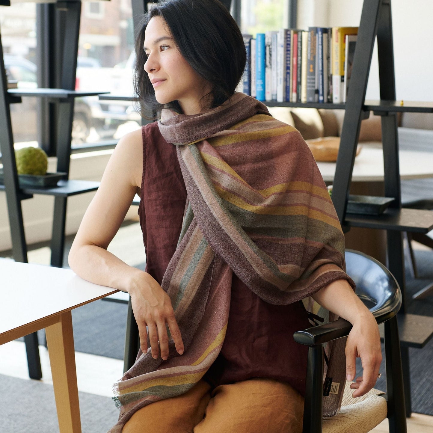 Barque Clay Modern Artisan Striped Soft Merino Handwoven Scarf