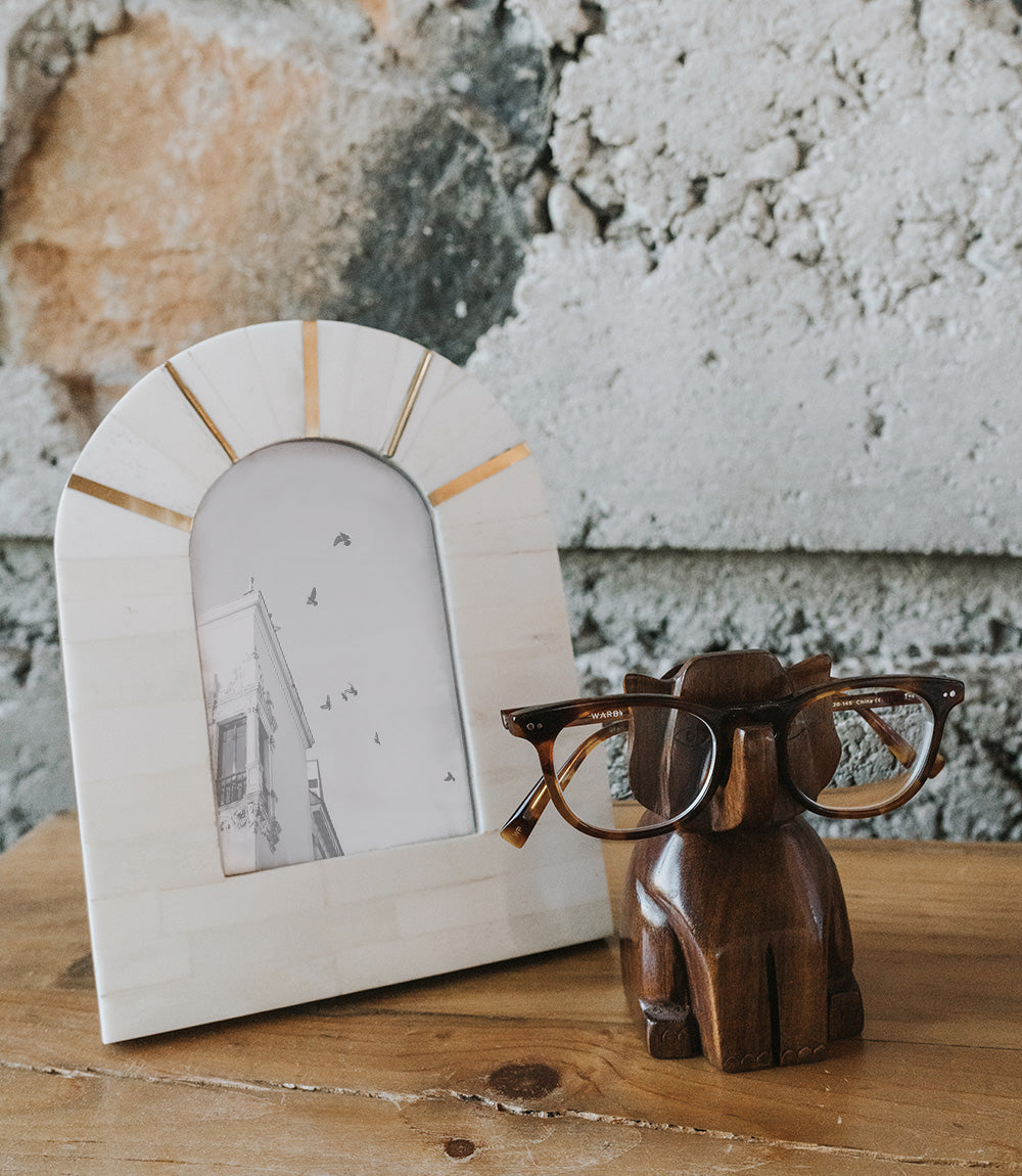 Trunk Up Elephant Eyeglass Holder Stand - Hand Carved Wood - Osadia Concept Store