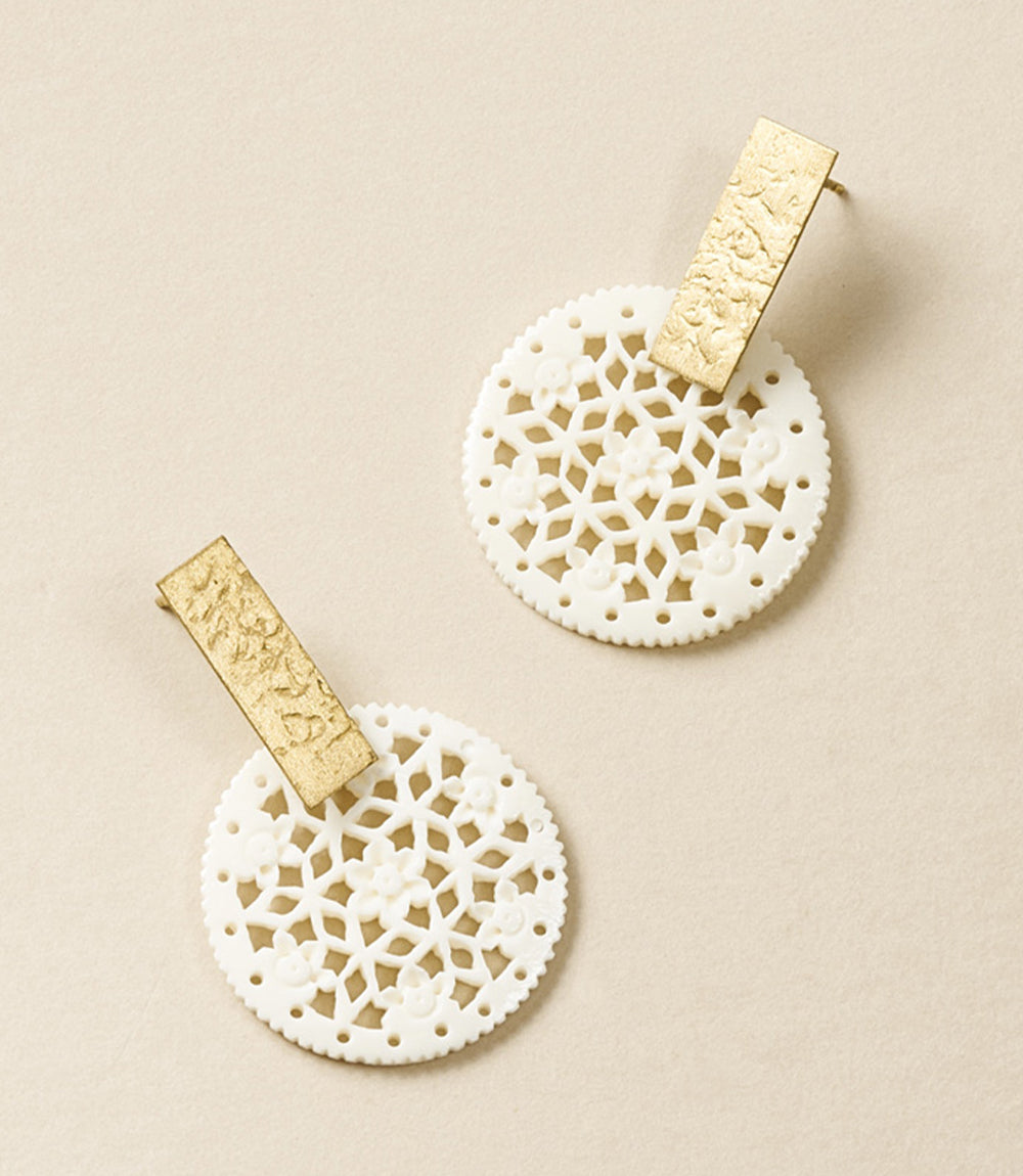Charu Filigree Bone and Brass Bar Stud Drop Earrings - Osadia Concept Store