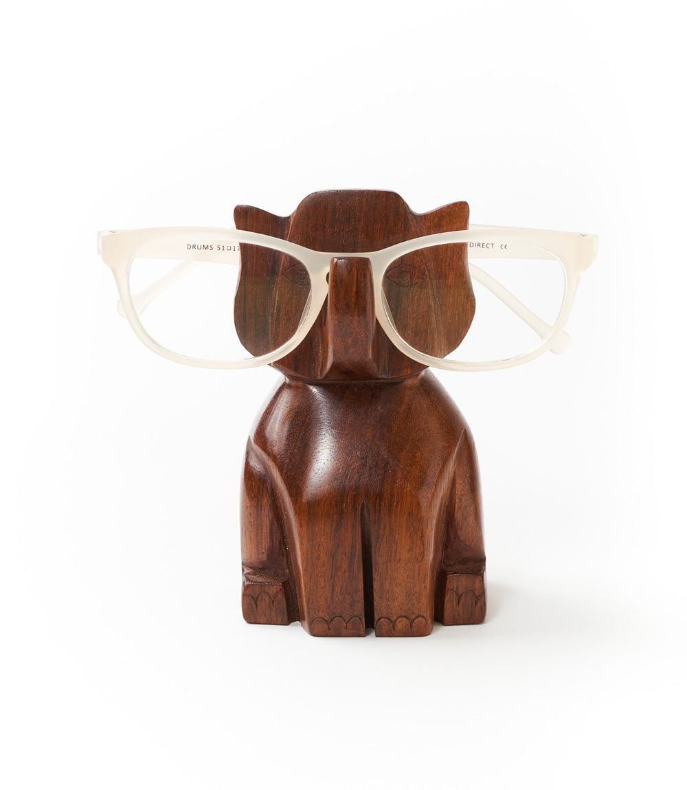 Trunk Up Elephant Eyeglass Holder Stand - Hand Carved Wood - Osadia Concept Store