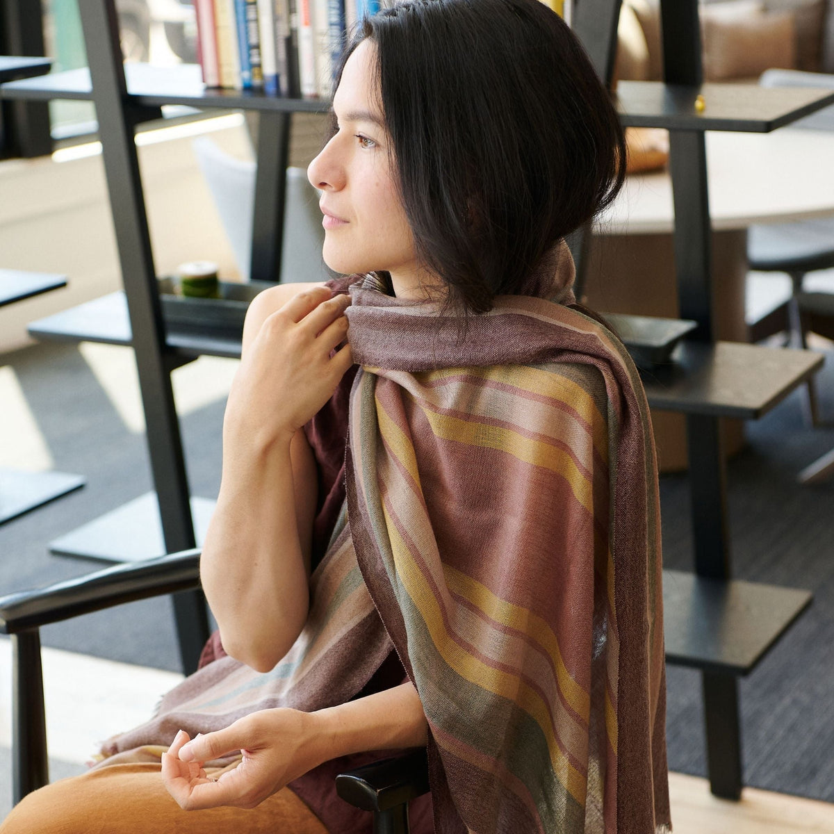 Barque Clay Modern Artisan Striped Soft Merino Handwoven Scarf