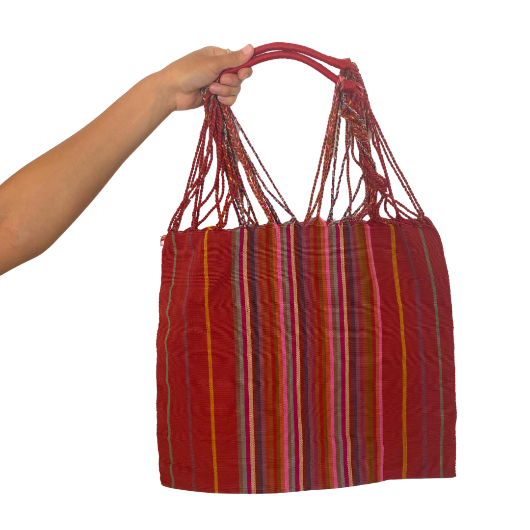 Poppy Woven Striped Tote | Hammock Bag - Mexico