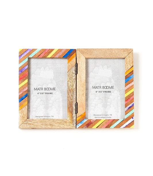 Banka Mundi 4x6 Multicolor Double Picture Frame - Bone, Wood - Osadia Concept Store