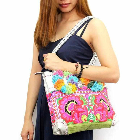 Bonita Vintage Leather Pompom Shoulder Bag - Thailand