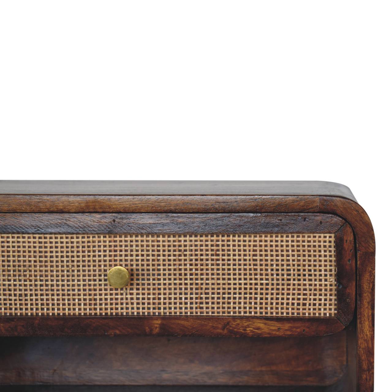 Solid Wood Chestnut Wall-Mounted Open Woven Bedside Table