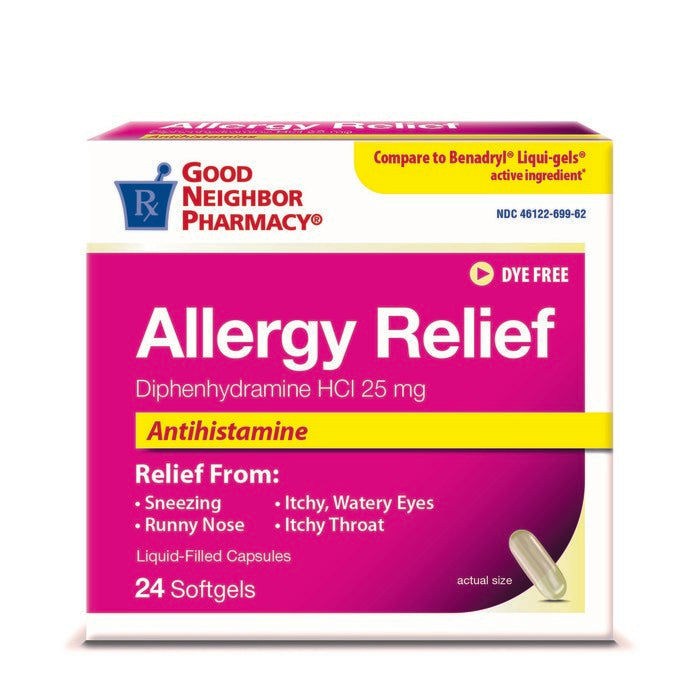 Equate Good Neighbor Pharmacy Allergy Relief Diphenhydramine Dye-Free Tablets 24ct