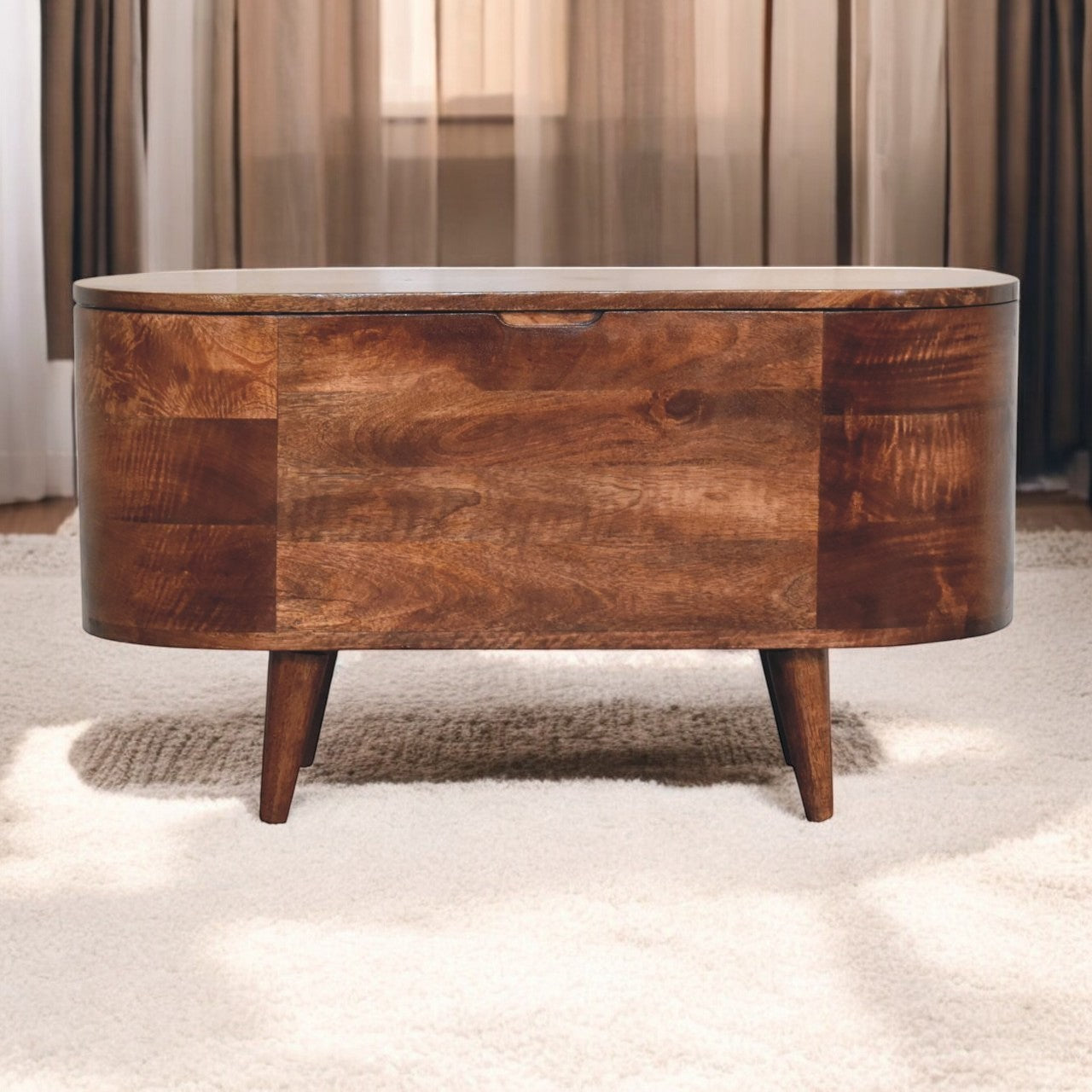 Solid Wood Honey Caramel Rounded Lid-Up Blanket Box