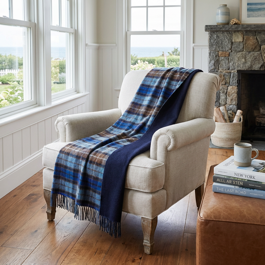 Highland Tweeds Double Cloth Reversible Throw (Blue Buchanan)