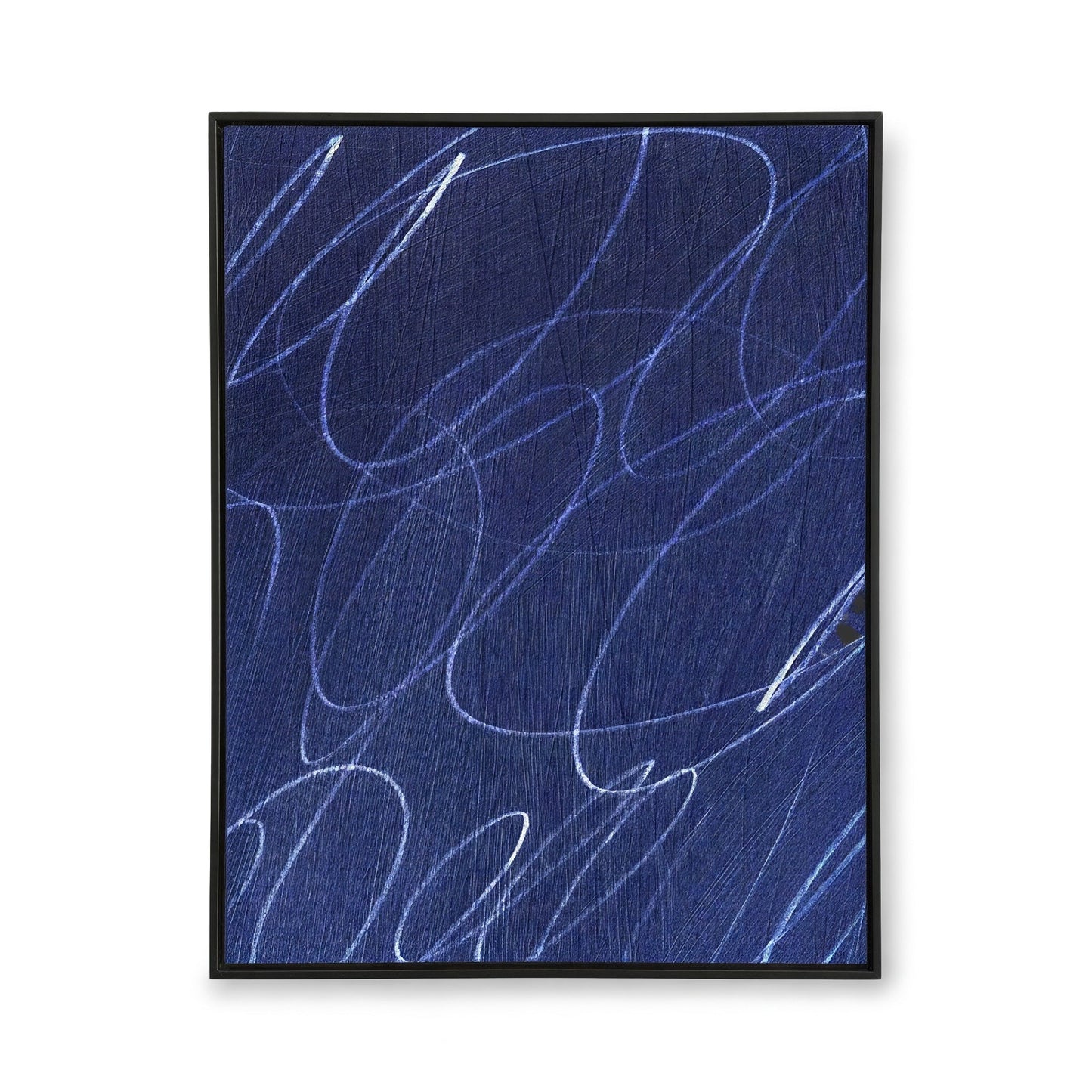 Gestural Marks in Deep Ocean Framed Canvas Wall Art