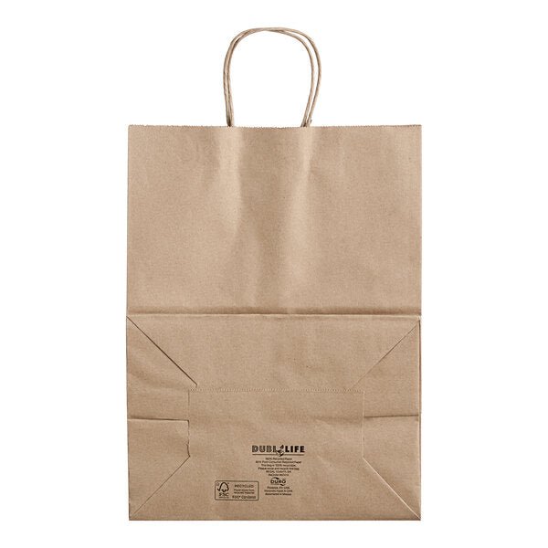 Duro 12in x 9in x 15.75in Regal Kraft Paper Shopping Bag with Handles (QTY 200), SKU 87415