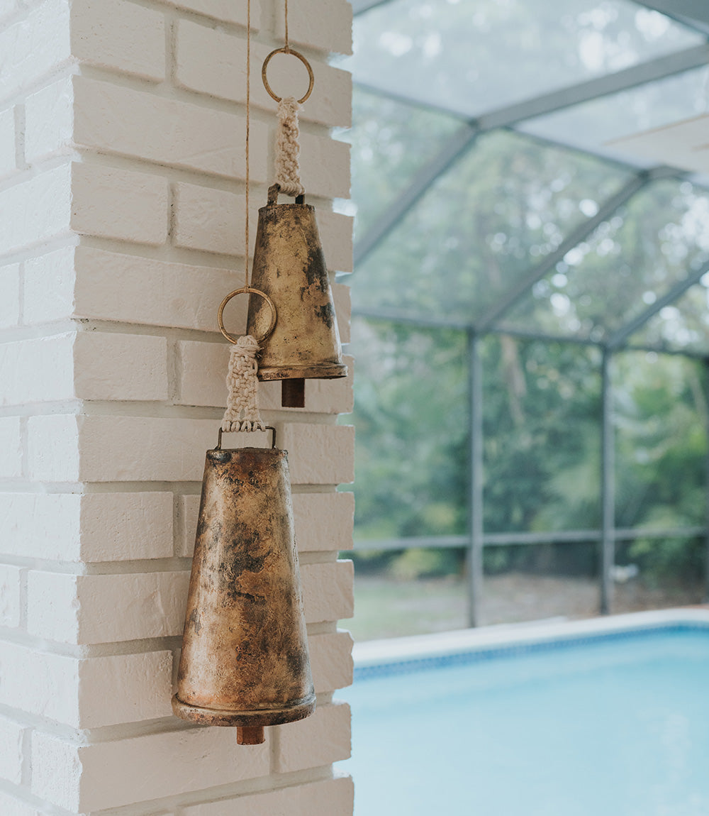 Macrame Large Wind Chime - Rustic Cow Bell - Osadia Concept Store